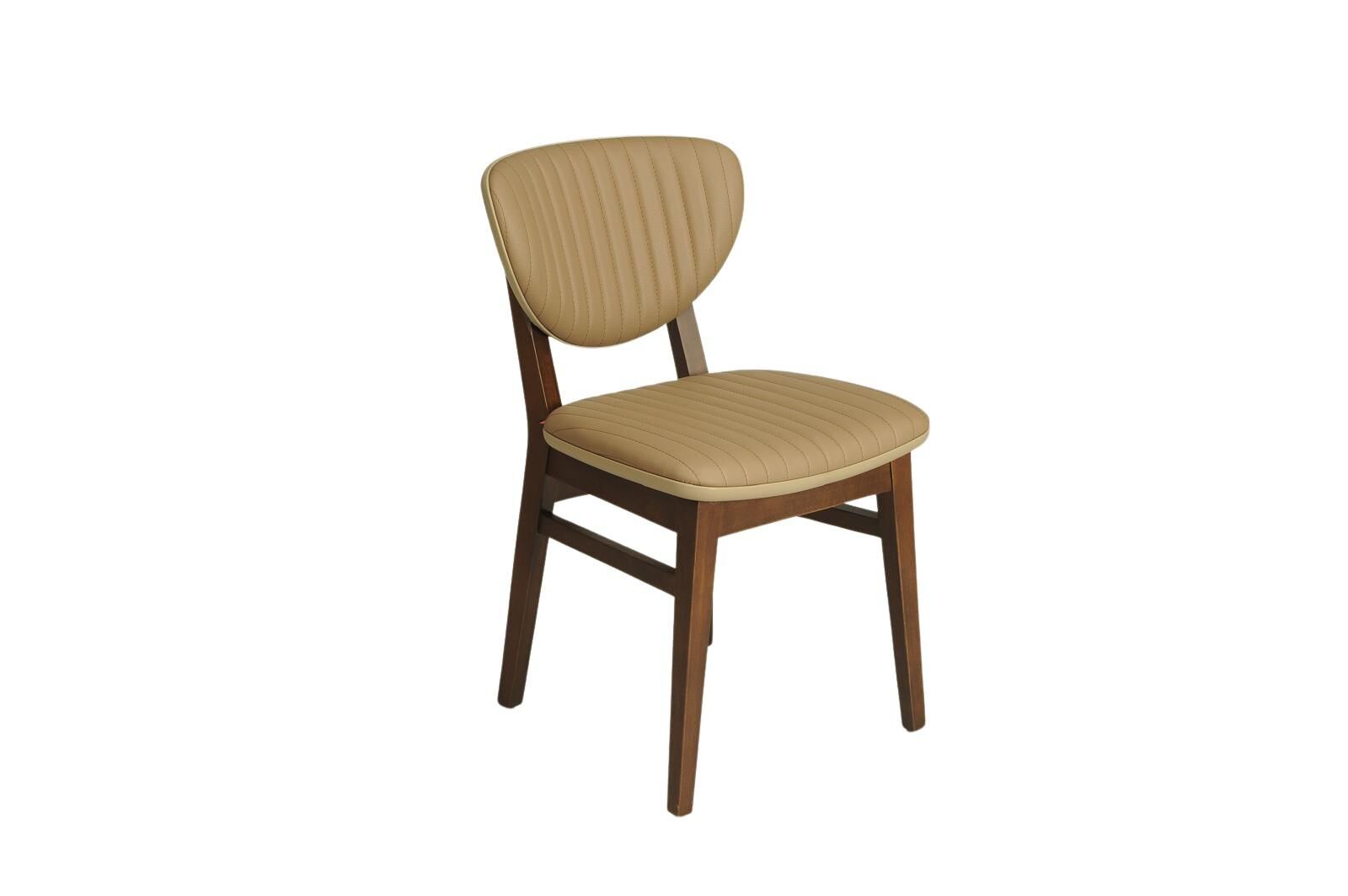 Lina Masif Ahşap Sandalye – Bej Kapitoneli